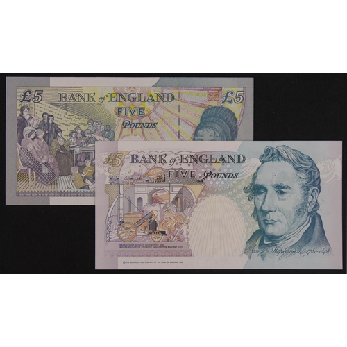 170 - Lowther 5 Pounds (B380 & B393) issued 1999 and 2002, 2 x FIRST RUN notes 'EA01' prefix and 'HA01' pr... 