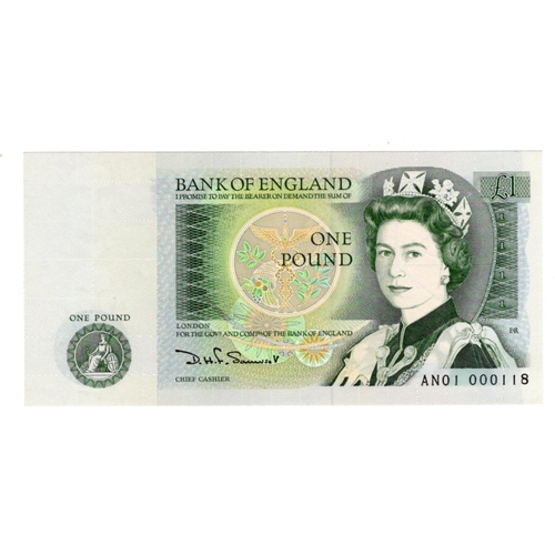 242 - Somerset 1 Pound (B341) issued 1981, FIRST RUN 'AN01' prefix with VERY LOW serial number, serial AN0... 