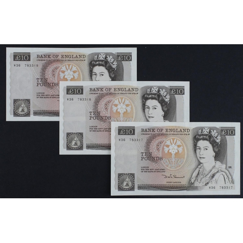 243 - Somerset 10 Pounds (B346) issued 1980 (3), a consecutively numbered run, serial W36 783317 - W36 783... 