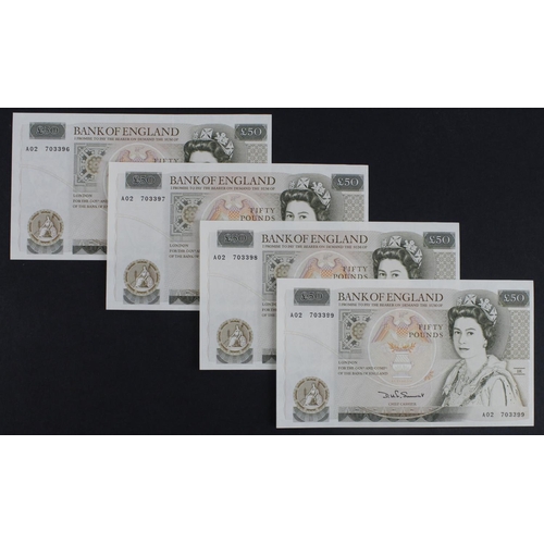 245 - Somerset 50 Pounds (4) issued 1981, a consecutively numbered run of 'A' PREFIX notes just one of fir... 