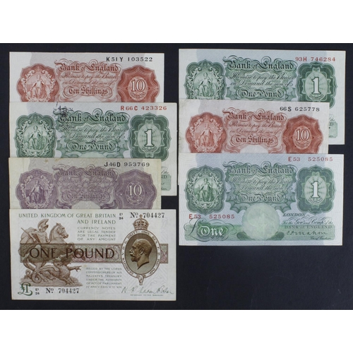248 - Bank of England & Treasury (7), Warren Fisher 1 Pound 1923 (T31), Mahon 1 Pound 1928 (B212), Peppiat... 