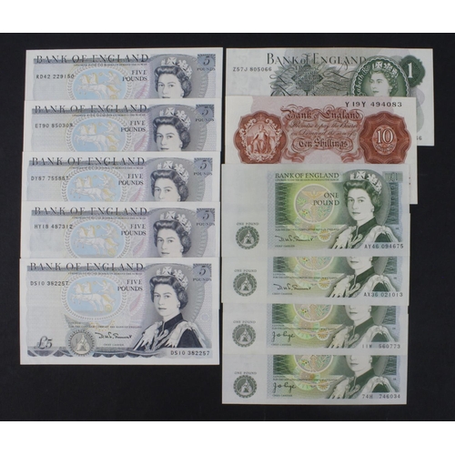 250 - Bank of England (11), high grade group, O'Brien 10 Shillings 1955, Page 1 Pound 1970, 1 Pound 1978 (... 