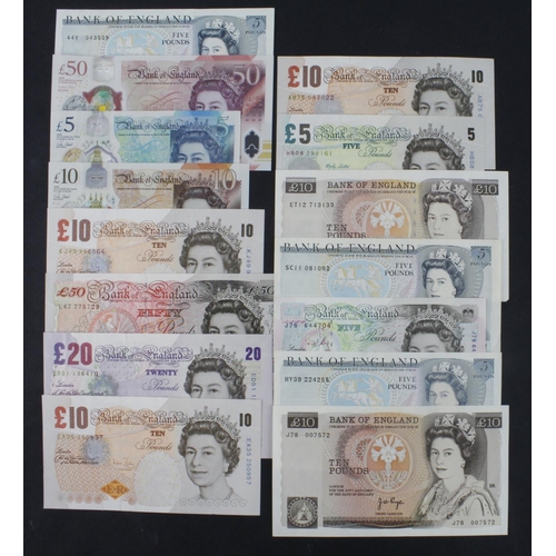 255 - Bank of England (15), from 5 Pounds to 50 Pounds, signatures Page, Somerset, Gill, Lowther, Bailey, ... 
