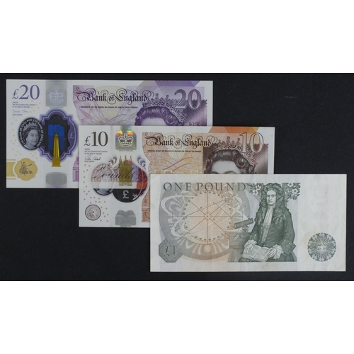 262 - Bank of England (3) a group of FIRST RUN notes, Page 1 Pound issued 1978 serial A01 04053 (B337) VF,... 