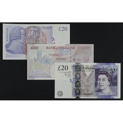 263 - Bank of England (3), Bailey 20 Pounds issued 2007, FIRST RUN 'AA01' prefix, serial AA01 306877 (B405... 