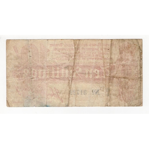 27 - Bradbury 10 Shillings (T10) issued 1914, Royal Cypher watermark, serial B/5 31729, No. with dot (T10... 