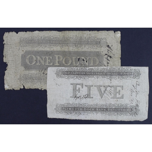 282 - Plymouth Dock Bank (2), Devonshire 1 Pound dated 1819, serial No. A 3915 for Thomas Clinton Shiells ... 