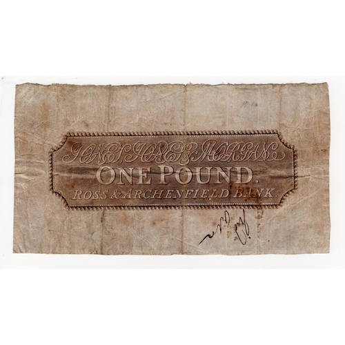 287 - Ross and Archenfield 1 Pound, uniface reverse design Messrs. Jones & Morgan (Outing 1829a) small hol... 