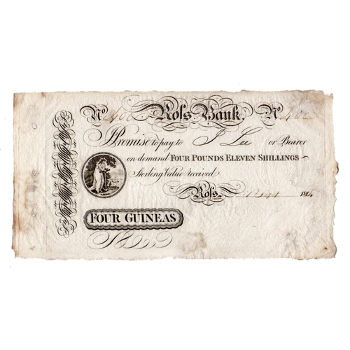 288 - Ross Bank 4 Guineas (4 pounds 11 Shillings) dated 1914, No. 400 (Outing not listed) some staining, p... 