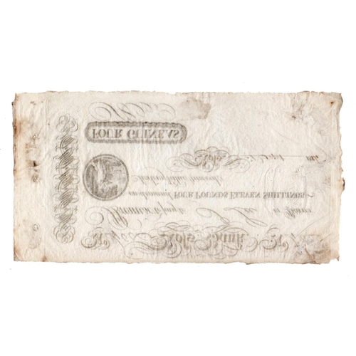 288 - Ross Bank 4 Guineas (4 pounds 11 Shillings) dated 1914, No. 400 (Outing not listed) some staining, p... 