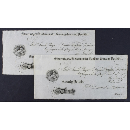 292 - Stourbridge and Kidderminster Banking Company Post Bills (2), a pair of unissued 20 Pounds Post Bill... 