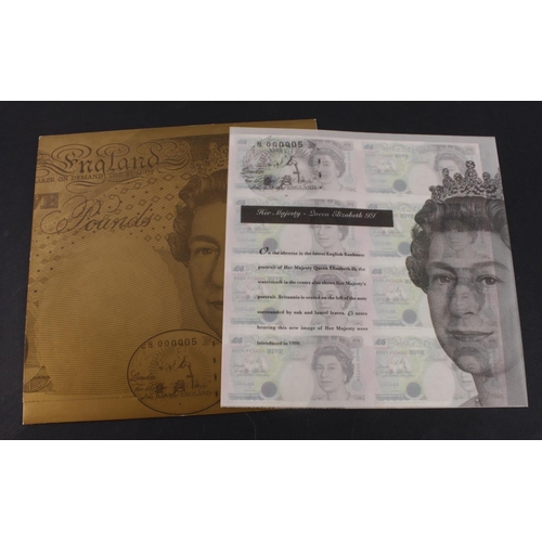 300 - Debden Set C121, As Good As Gold collection minisheet, an uncut sheet of 8 notes with serial number ... 