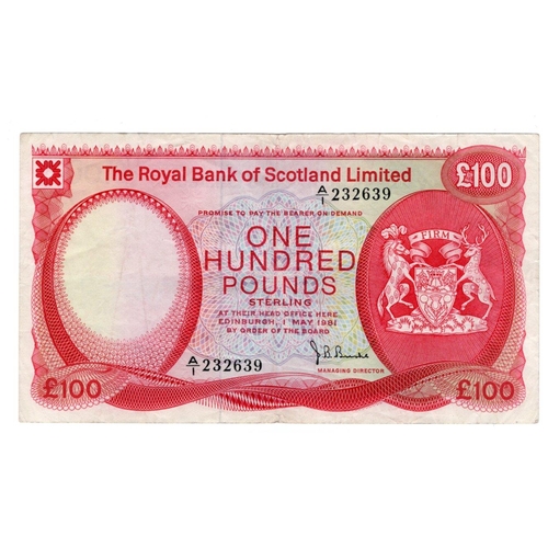 456 - Scotland, Royal Bank of Scotland 100 Pounds dated 1st May 1981, last date for this signature, signed... 