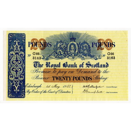 459 - Scotland, Royal Bank of Scotland 20 Pounds dated 1st May 1957, signed Ballantyne & Campbell, serial ... 