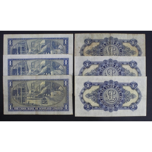 463 - Scotland, Union Bank (6), a collection of 6 x 1 Pound notes all different years of issue, 1931, 1942... 