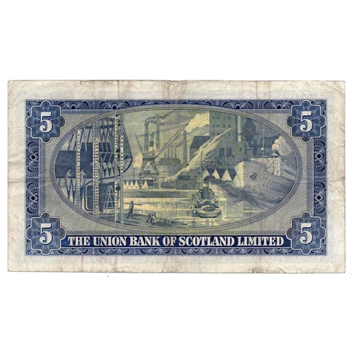 469 - Scotland, Union Bank 5 Pounds dated 2nd April 1954, scarce LAST DATE of issue, signed William Watson... 