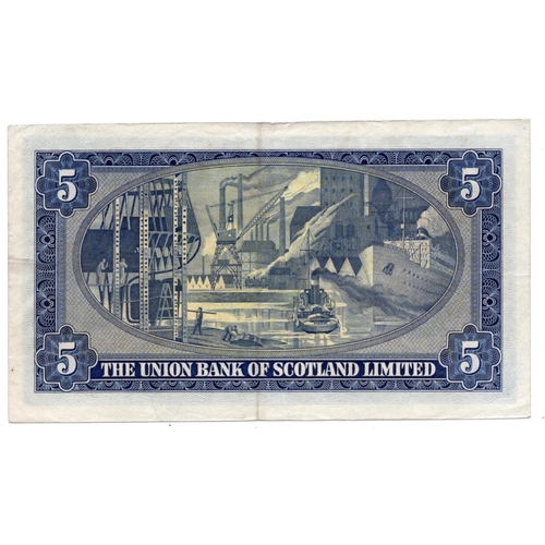 473 - Scotland, Union Bank 5 Pounds dated 5th June 1951, signed Morrison, serial A 516/091 (PMS UB69a, Pic... 