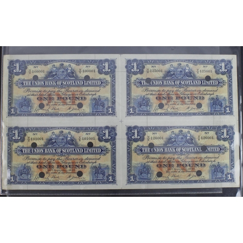 474 - Scotland, Union Bank Limited 1 Pound dated 28th September 1945 (4), an uncut sheet of 4 proof notes ... 