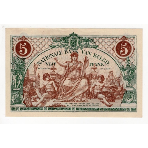 503 - Belgium 5 Francs dated 30th December 1919, serial 1326.H.137 (TBB B535c, Pick75b) very light signs o... 