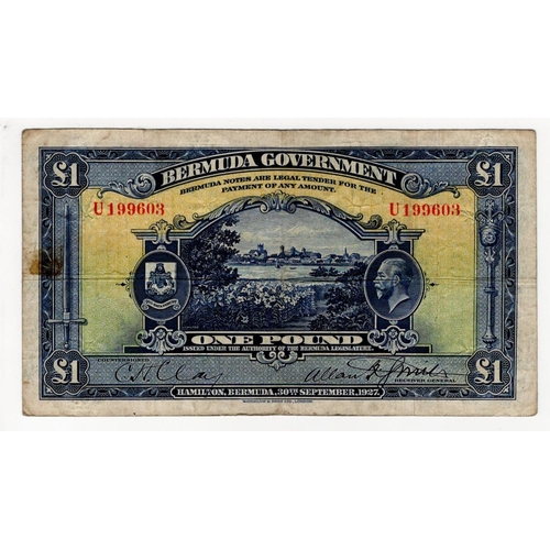 508 - Bermuda 1 Pound dated 30th September 1927, signed Clay & Smith, serial U 199603 (TBB B105a, Pick5) d... 