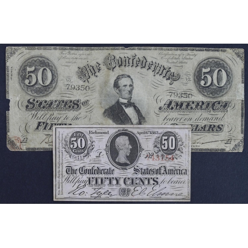 537 - Confederate States of America (2), 50 Dollars dated 17th February 1864, serial No. 79350 Plate A 1st... 