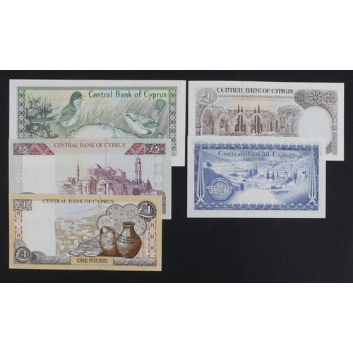 548 - Cyprus (5), 10 Pounds 1990, 5 Pounds 1997, 1 Pound 1993, 1 Pound 1997, 250 Mils 1973, all Uncirculat... 