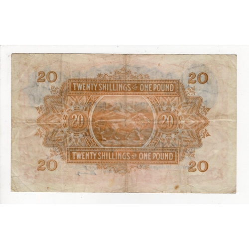 556 - East African Currency Board 20 Shillings or 1 Pound dated 1st August 1942, rare India print style se... 