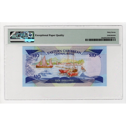 560 - East Caribbean 10 Dollars issued 1985 - 1993, Anguilla issue with U suffix, serial A039939U (TBB B20... 