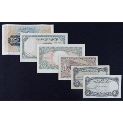 564 - Egypt (6), 25 Piastres dated 1942 signed Nixon VF, 10 Piastres dated 1940 Portrait King Farouk VF+, ... 
