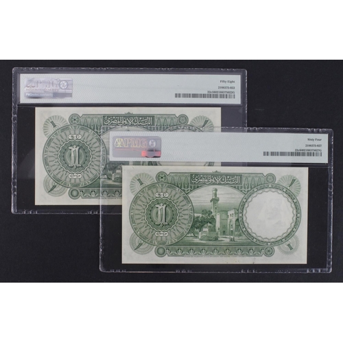 566 - Egypt 1 Pound (2) dated 12th May 1943 and 11th January 1945, signed Nixon, serial J/61 834865 and J/... 