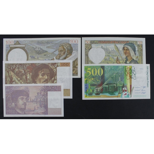 580 - France (5), High grade group, 100 Francs dated 1942, 50 Francs dated 1941, 20 Francs dated 1995, 100... 