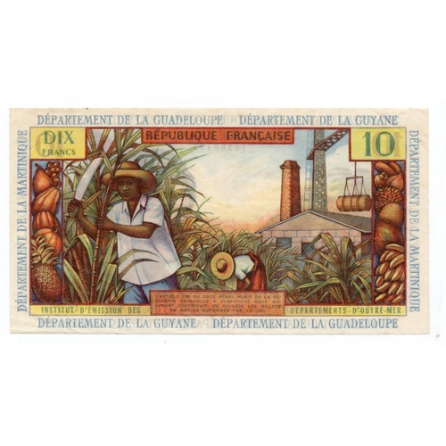 588 - French Antilles 10 Francs issued 1964, signed Postel-Vinay and Clappier, serial O.7 60435 (TBB B108b... 