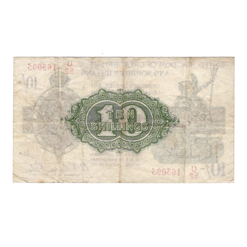 59 - Warren Fisher 10 Shillings (T33) issued 1927, serial U/52 163095, Great Britain & Northern Ireland i... 