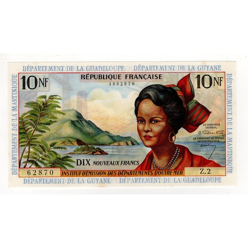 591 - French Antilles 10 Nouveaux Francs issued 1963, signed Postel-Vinay and Calvet, serial Z.2 62870 (TB... 