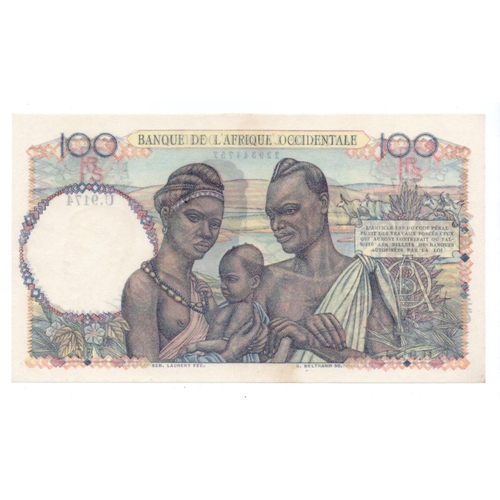 594 - French West Africa 100 Francs dated 22nd December 1950, serial U.9174 757 (TBB B124l, Pick40) about ... 