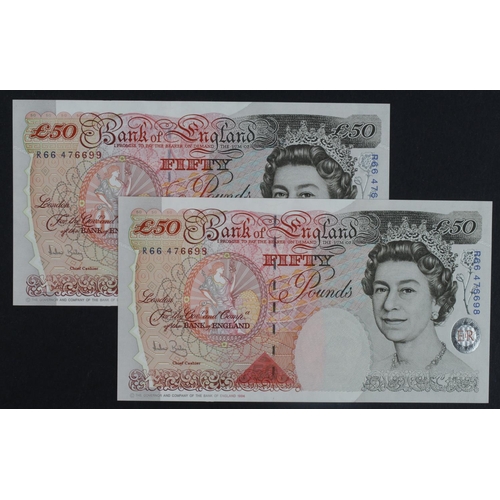 61 - Bailey 50 Pounds (B404) issued 2006 (2), a consecutively numbered pair, serial R66 476698 & R66 4766... 