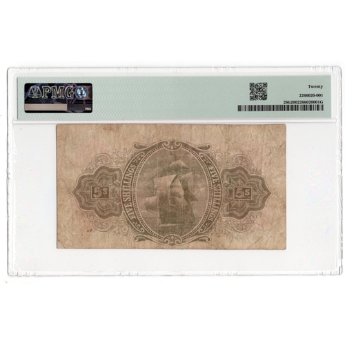 647 - Jamaica 5 Shillings dated 1918 signed Issacs, serial A/5 36086 (TBB B102b, Pick28b) in PMG holder gr... 