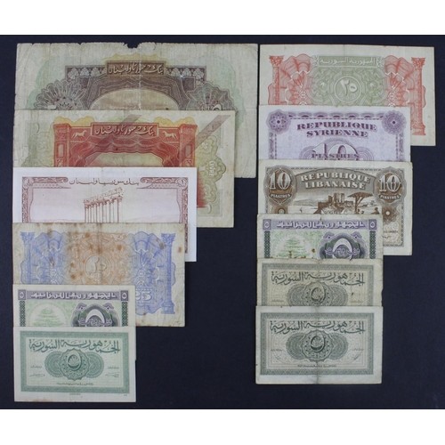 655 - Lebanon & Syria (12), 5 Piastres dated 1942 and 1944 (5), 10 Piastres (2) dated 1942 and 1944, 25 Pi... 