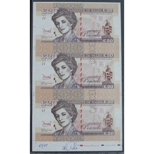 7 - Test Note, 20 Pounds Banknote of Wales (not legal tender), private essay security printing specimen ... 