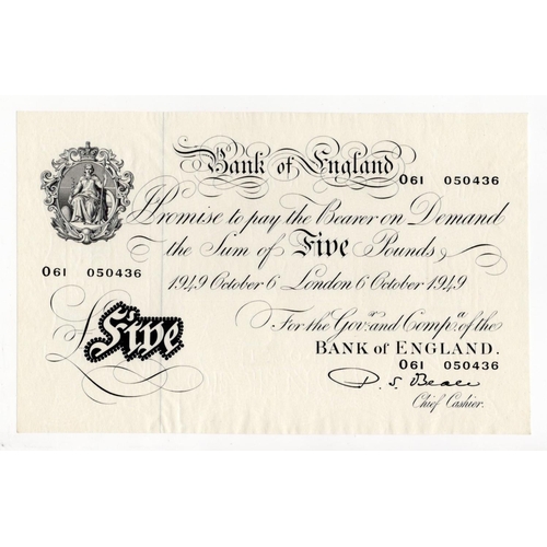 75 - Beale 5 Pounds (B270) dated 6th October 1949, serial O61 050436 (B270, Pick344) lightly rippled pape... 