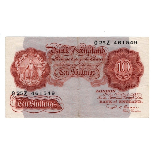 84 - ERROR Beale 10 Shillings issued 1950, partial overprint of front on back, serial O25Z 461549 (B271, ... 