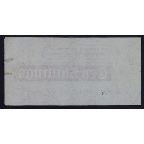 37 - Bradbury 10 Shillings (T9) issued 1914, Royal Cypher watermark with 'POS' also seen in watermark fro... 