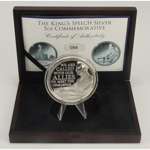 1000 - British Commemorative Medal, .925 sterling silver proof, 5oz, 65mm: The King's Speech Silver 5oz Com... 