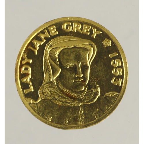 1009 - British Commemorative Medalet, hallmarked 22ct gold, d.13mm, 3.13g: Lady Jane Grey 1553 (20thC issue... 