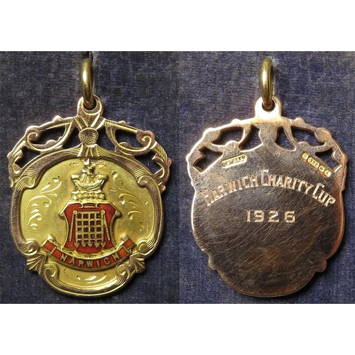 1017 - British Sporting Medal: Harwich interest hallmarked 9ct gold fob: The Harwich Charity Cup (football)... 