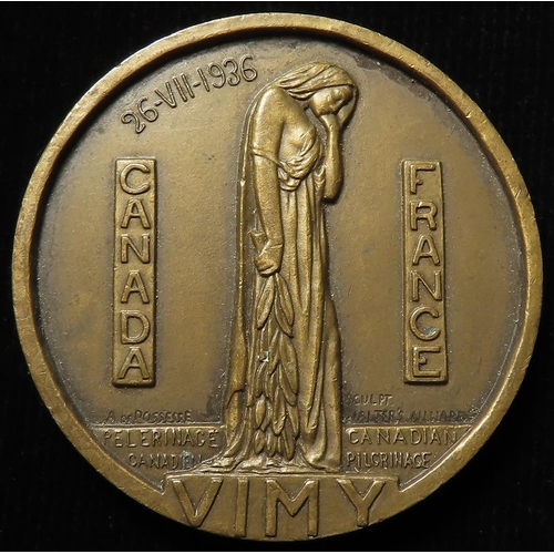 1022 - Canada & France, commemorative medal, bronze d.49.5mm: Vimy Ridge Memorial unveiling 1936, EF