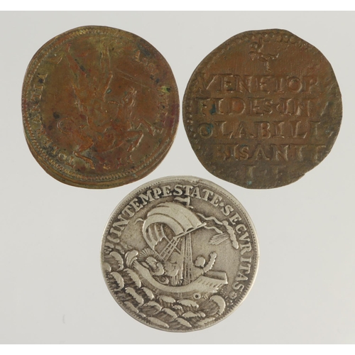 1055 - Jetons (3) European: 17th-18thC Hungarian St George / Intempestate Securitas silver(?) d.28mm, GF-NV... 