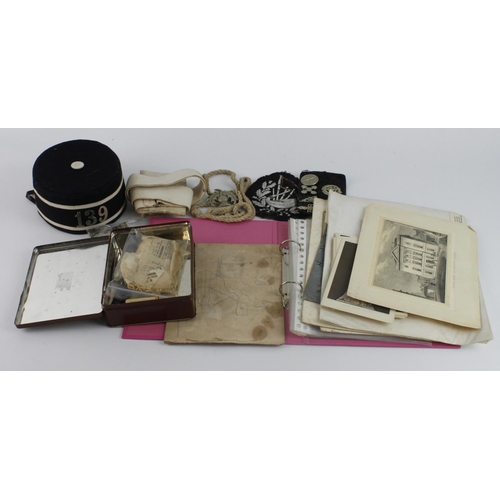 1058 - Mixed lot including old Boys Brigade badges, a hat numbered '139', a pipers bullion badge, part of a... 