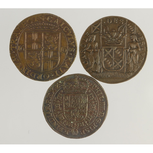 1060 - Netherlands (3) copper Jetons: Prosperity of the Dutch Republic 1616, nEF; Spanish Netherlands 'IN C... 