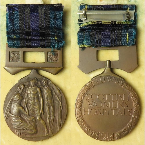 1064 - Suffragette related bronze Scottish Women's Hospitals medal 1914 in original John Pinches box of iss... 